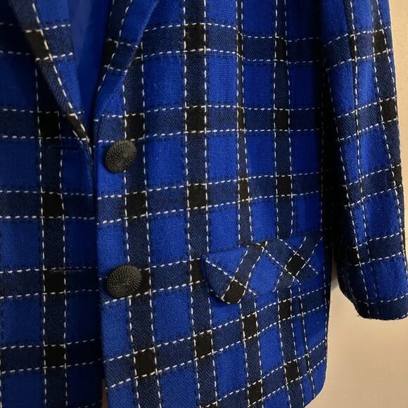 Jo Hardin Vintage Blue Wool Blend Plaid Academia Jacket Blazer Size 12 - Picture 5 of 9